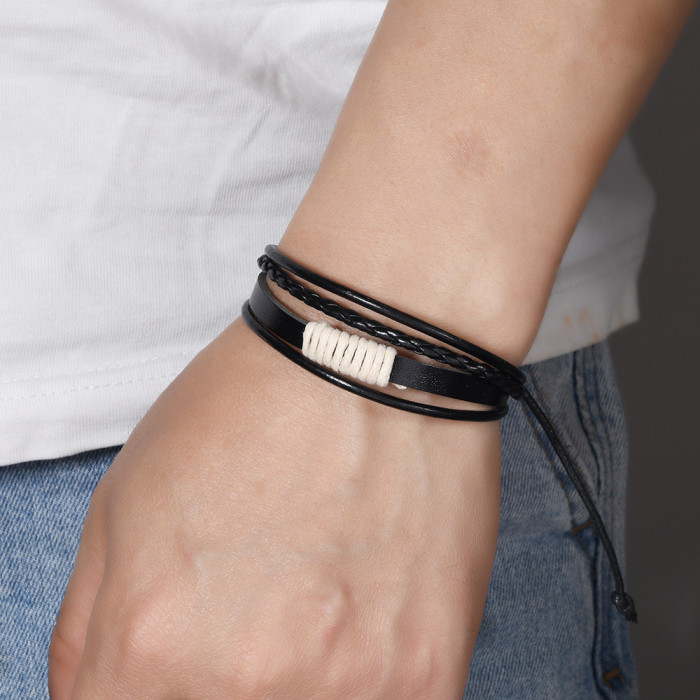 Hot-Selling Jewelry Retro Woven Multi-Layer Cowhide Bracelet Adjustable Stretchable Student Accessories Simple Hand R...