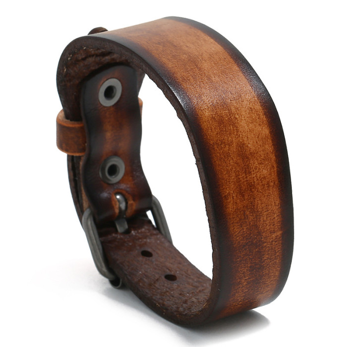 Punk Factory Direct Sale New Retro Cowhide Bracelet Simple Men's Genuine Leather Bracelet Bangle Jewelry
