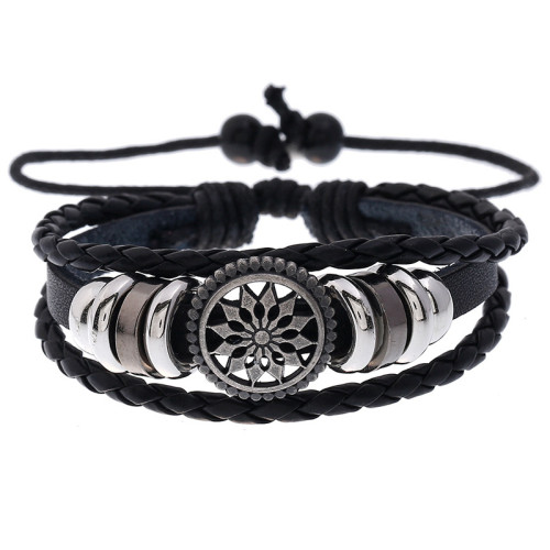 Cross-Border E-commerce Accessories Sunflower Beaded Cowhide Bracelet Personalized Woven Student Jewelry Adjustable Leather Bracelet