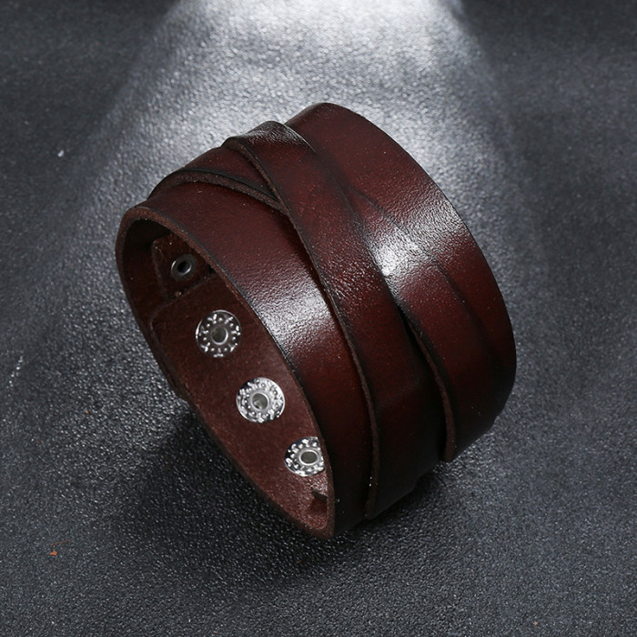 Punk Factory Direct Sale Retro Cowhide Bracelet Creative Simple Men's Punk Style Leather Bracelet Supply