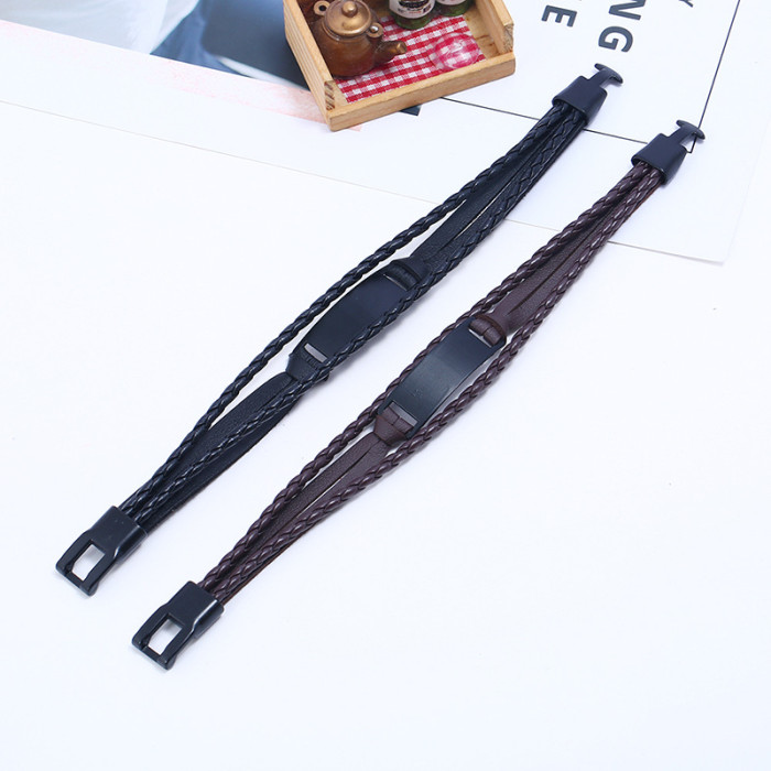 Cross-Border Hot-Selling Accessories Black-Plated Personalized Leather Bracelet European and American Retro Woven Unisex Jewelry Bracelet Student Trend