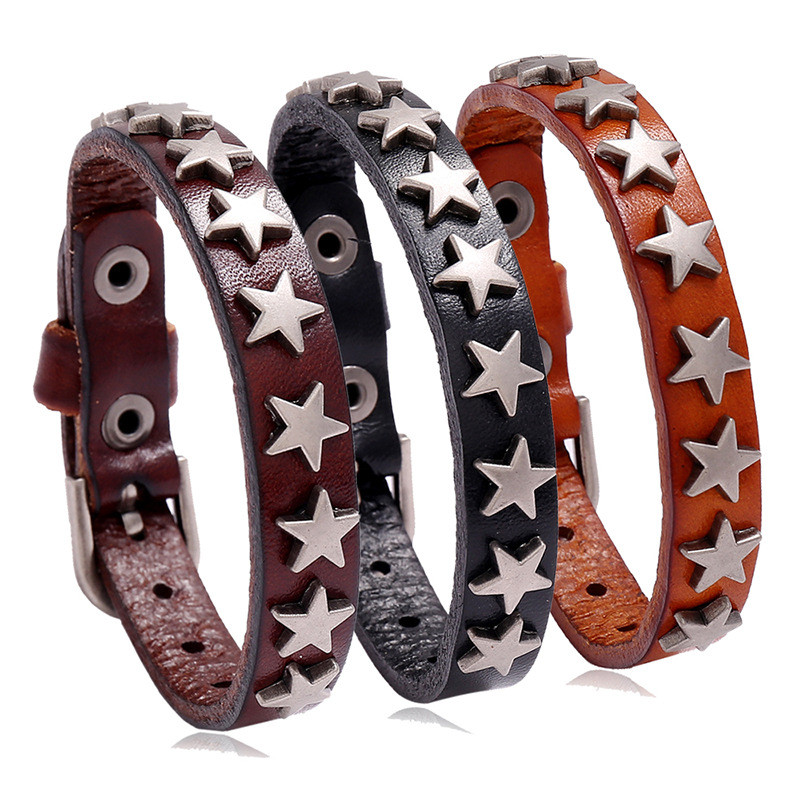 eBay Amazon Punk Retro Accessories New Five-Pointed Star Leather Bracelet Bar Street Dance Accessories