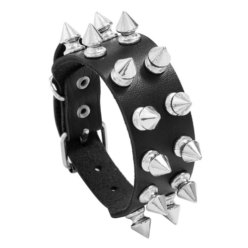 Cross-Border Hot-Selling Jewelry European and American Punk Style 2-Row Spike Leather Bracelet Personality Trendy Rock Men's Bracelet Bangle