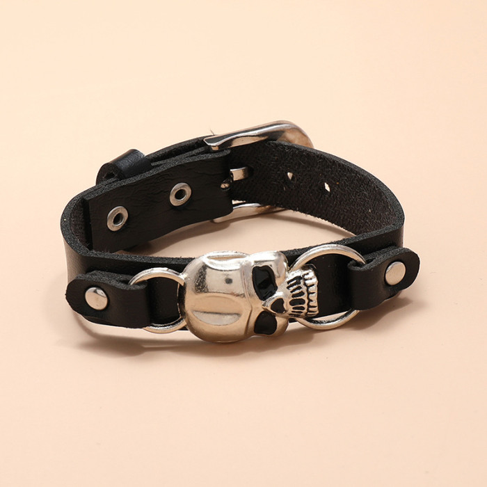 Source Simple Skull Leather Bracelet Personality Trendy Street Accessories Halloween Bracelet Hand Jewelry