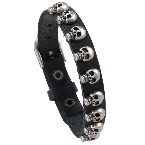 Cross-Border New Jewelry European and American Punk Style Men's Bracelet Simple Versatile Retro Alloy Skull Leather Bracelet