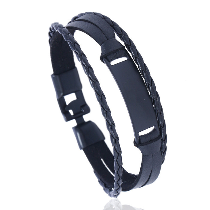 Cross-Border Hot-Selling Accessories Black-Plated Personalized Leather Bracelet European and American Retro Woven Unisex Jewelry Bracelet Student Trend