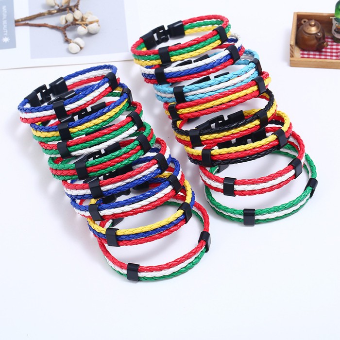 Factory Direct Supply National Flag Bracelet Multi-Country Commemorative Edition Fan Bracelet Woven PU Leather Flag Bracelet Cross-Border Supply