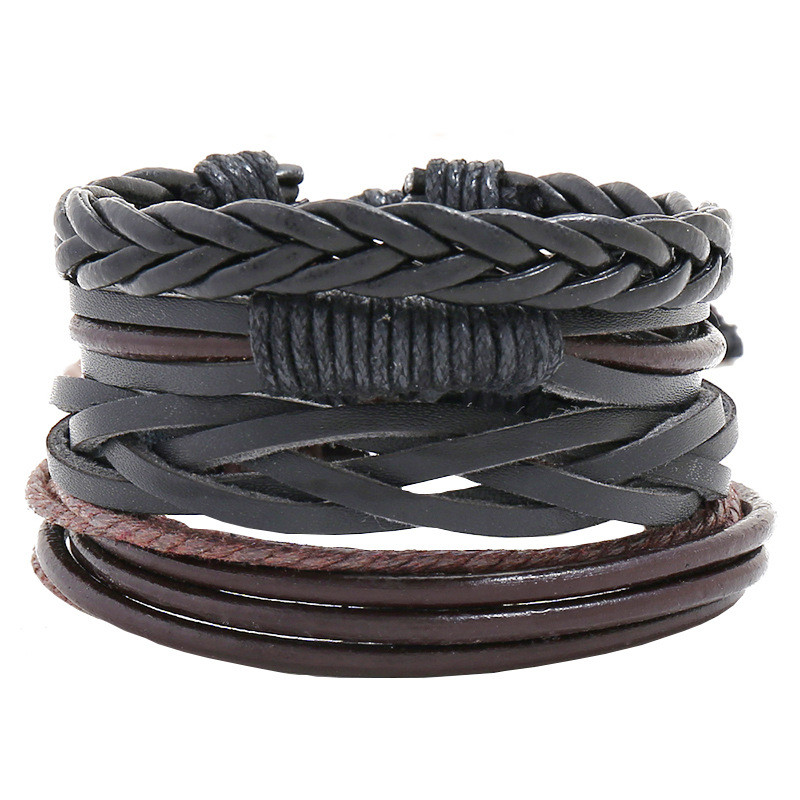 AliExpress Wish Cross-Border European and American Jewelry Multi-Layer Woven Cowhide Bracelet DIY Four-Piece Set Combination Leather Bracelet