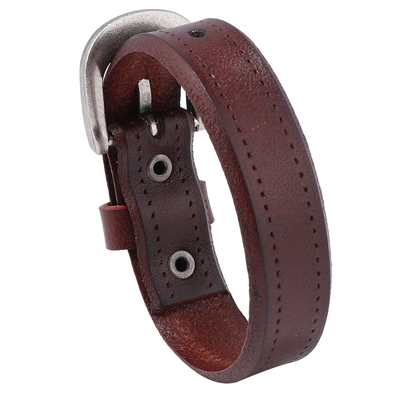European and American Punk Rock Men's Leather Bracelet Simple Smooth Retro Cowhide Bracelet New Cross-Border Accessories