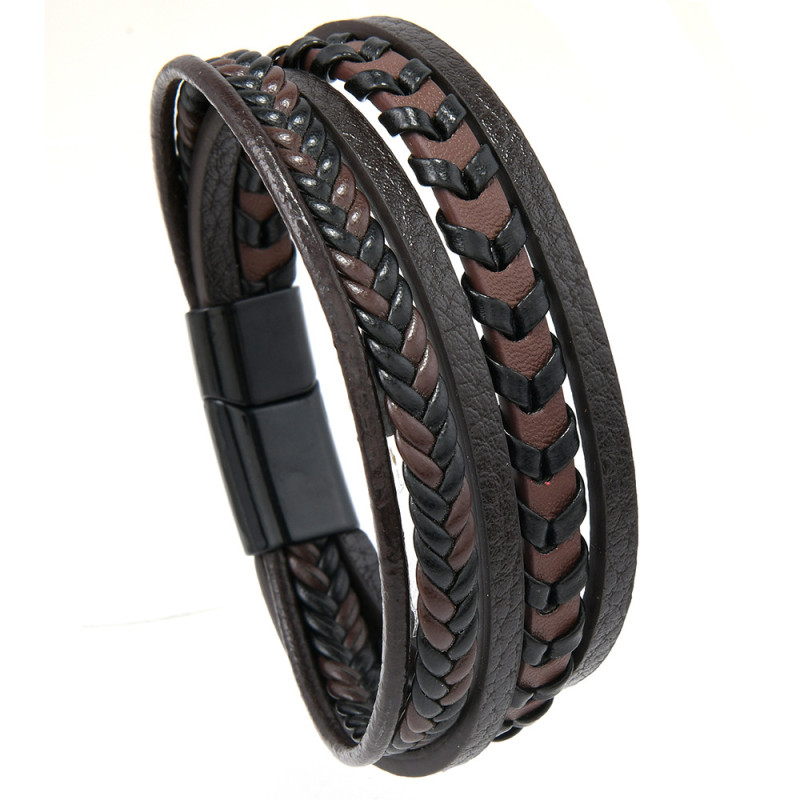 European and American Hot-Selling New Fashion Jewelry Simple Hand-Woven Magnetic Clasp Leather Bracelet Personalized Men's Accessories