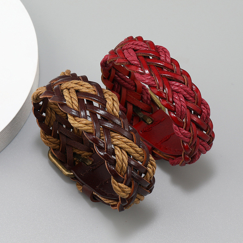 Cross-Border New Hot-Selling Jewelry Simple Hand-Woven PU Leather Bracelet Personalized Creative Retro Unisex Wristband