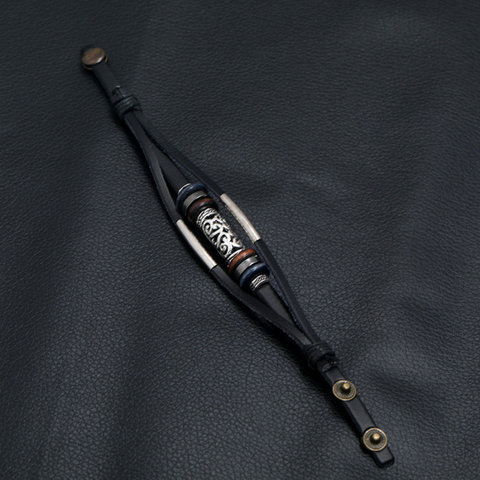 New Woven Men's Leather Bracelet Personalized Design Korean Style Student Simple Retro Trendy Wristband Internet Cele...