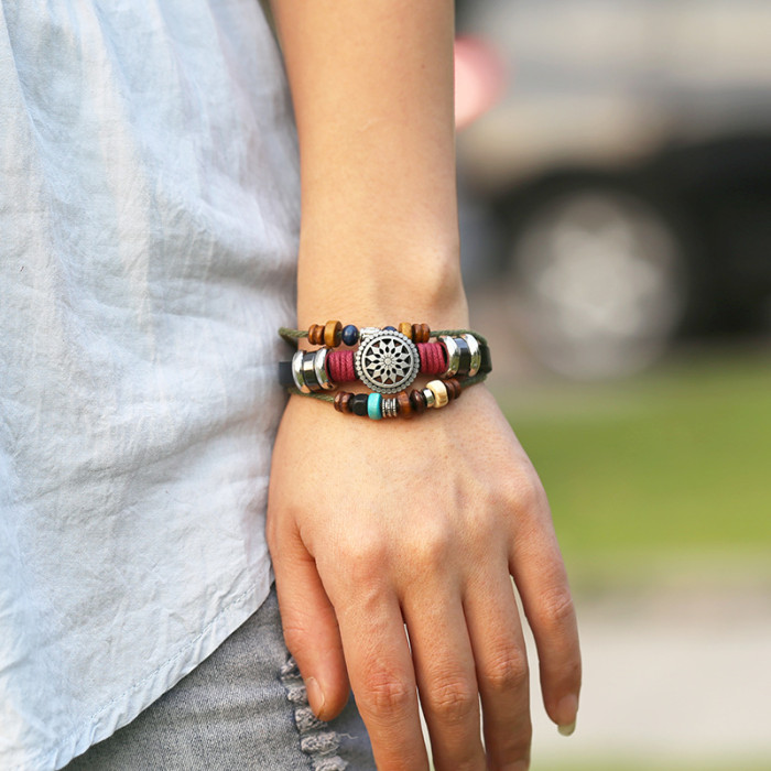 Vintage Personality Cowhide Bracelet Fashionable Versatile Beaded Genuine Leather Bracelet New Bracelet Manufacturer...