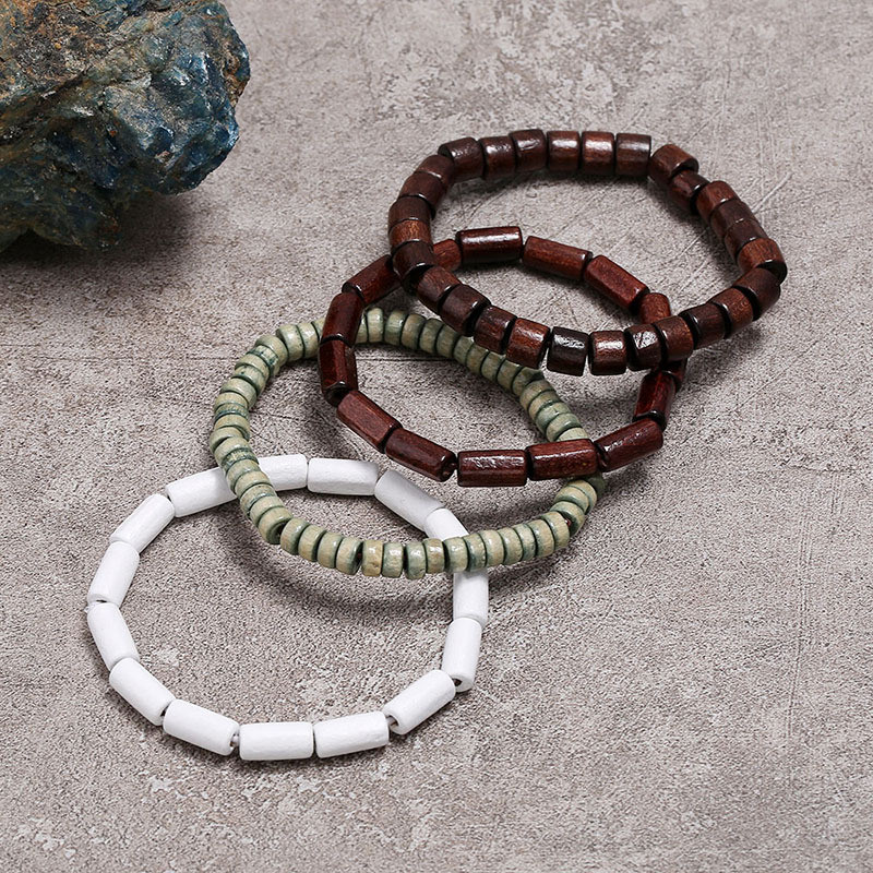 Factory Direct Supply Personalized Simple Beaded Single Circle Buddhist Beads Wooden Beads Bracelet Artistic Retro Multi-color Elastic Bracelet Wholesale