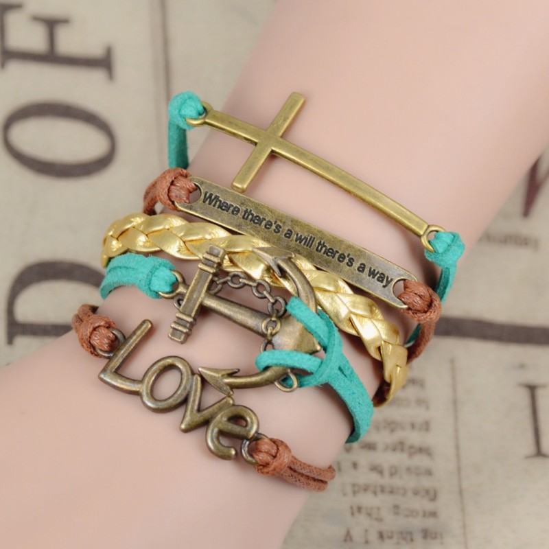 Manufacturer Supply Alloy/LOVE Multi-layer Braided DIY Handmade Bracelet Yiwu Bracelet Wholesale PU Leather Bracelet
