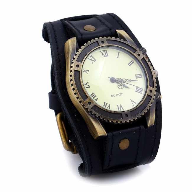 European and American New Retro Men's Leather Bracelet Watch Cross-Border Hot-Selling Accessories Personality Versatile Genuine Leather Bracelet Bangle