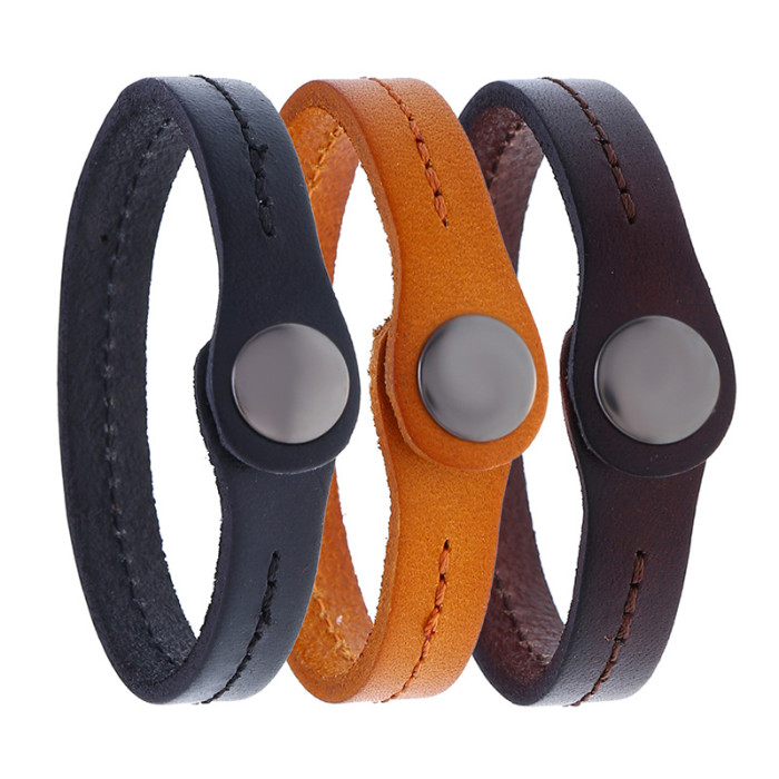 Punk Manufacturer Direct Sale New Style Personality Artistic Simple Retro Cowhide Bracelet Men's Jewelry One Piece Dr...