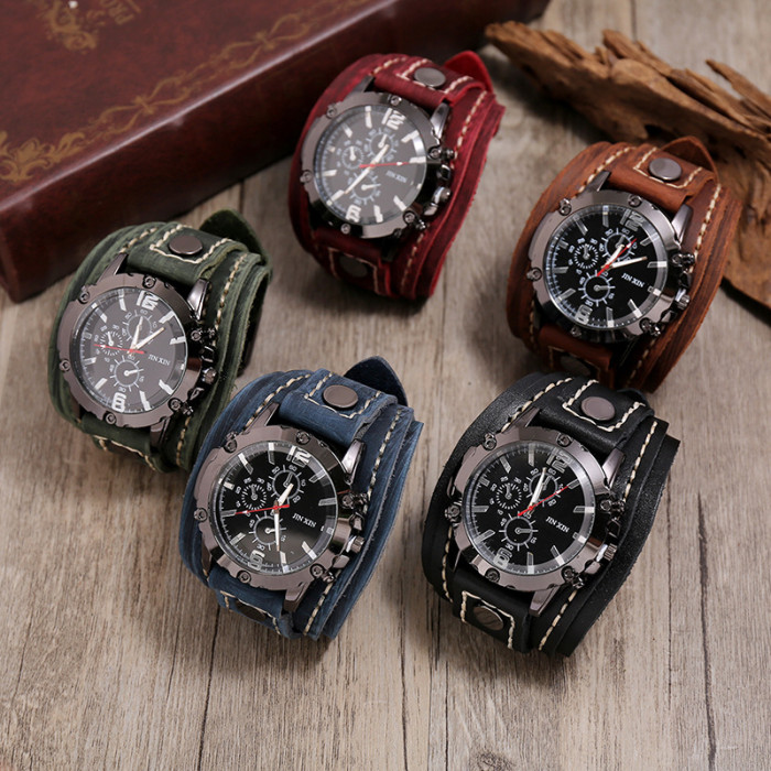 Punk New Style Accessories Retro Hand-stitched Leather Watch Source Exaggerated Men's Leather Bracelet
