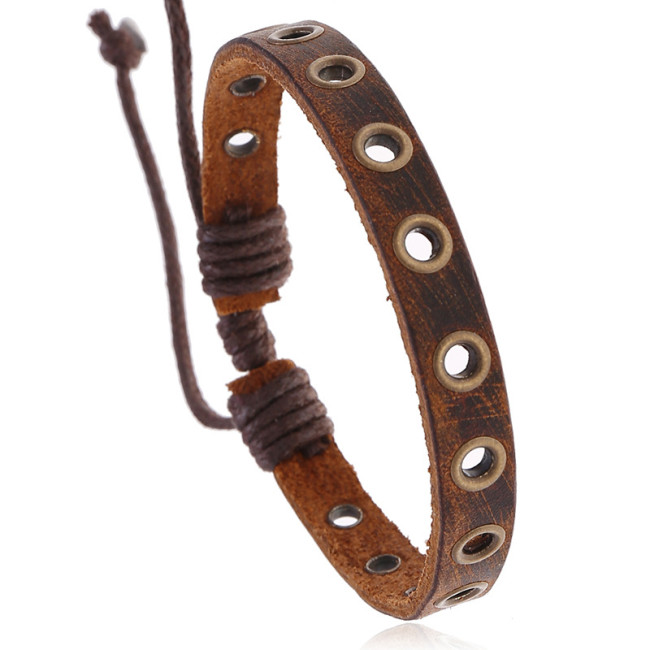 E-commerce Source Hand Jewelry Wholesale Vintage Brown Cowhide Bracelet Men's Woven Leather Accessories
