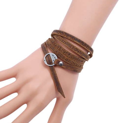 Punk New Five-Circle Embossed Leather Bracelet Vintage Simple Multi-Circle Men's Leather Bracelet European and American Cross-Border Hot-Selling Jewelry