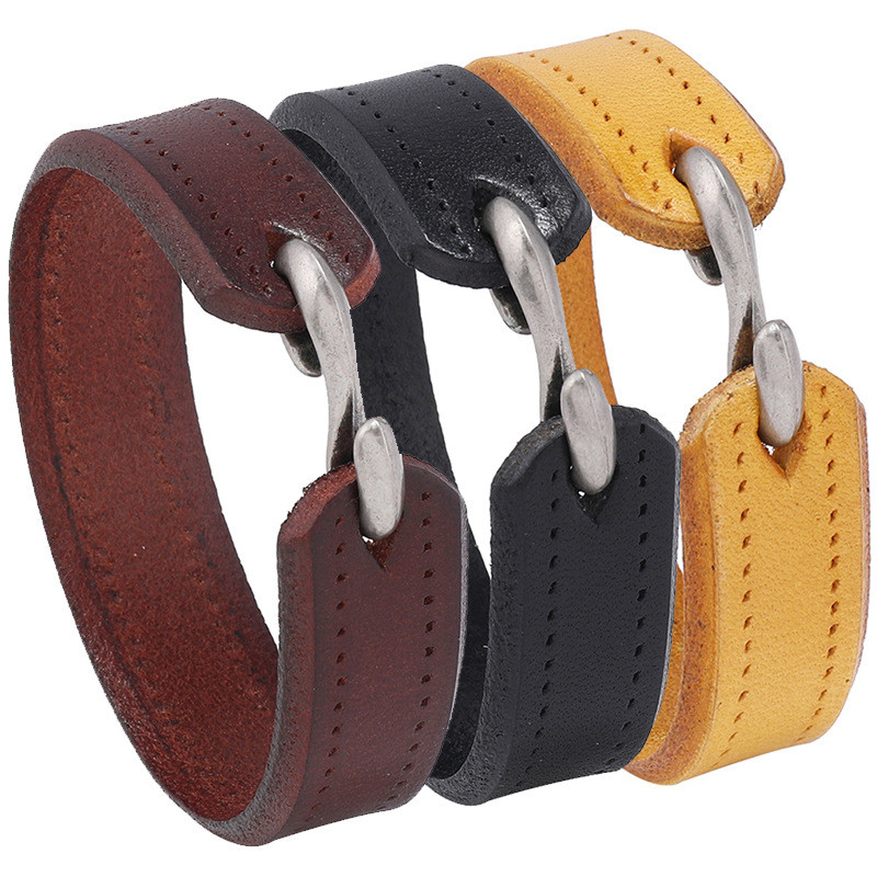 Simple Versatile S Hook Retro Men's Leather Bracelet European and American Fashion Trendy Men's Bracelet Smooth Personalized Cowhide Bracelet