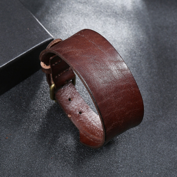 Punk Factory Direct Sale Retro Cowhide Bracelet Creative Simple Men's Punk Genuine Leather Bracelet Supply