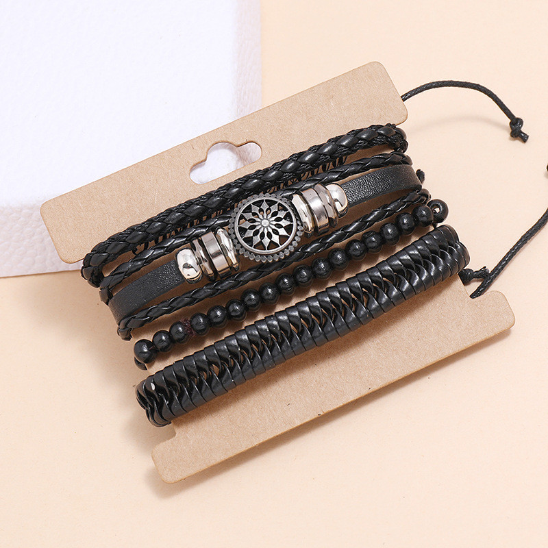 Simple Retro Woven Personalized Leather Bracelet DIY Set of 4 Men's Accessories Cross-Border Accessories Manufacturer Wholesale