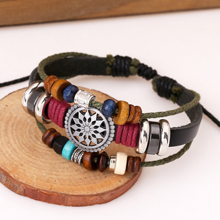 Vintage Personality Cowhide Bracelet Fashionable Versatile Beaded Genuine Leather Bracelet New Bracelet Manufacturer...