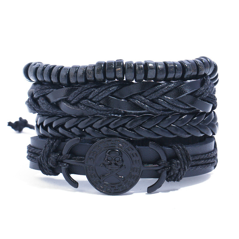 Punk Minimalist Retro Set Bracelet DIY Woven Imitation Cowhide Bracelet Men's Ethnic Style Leather Bracelet Hand Rope