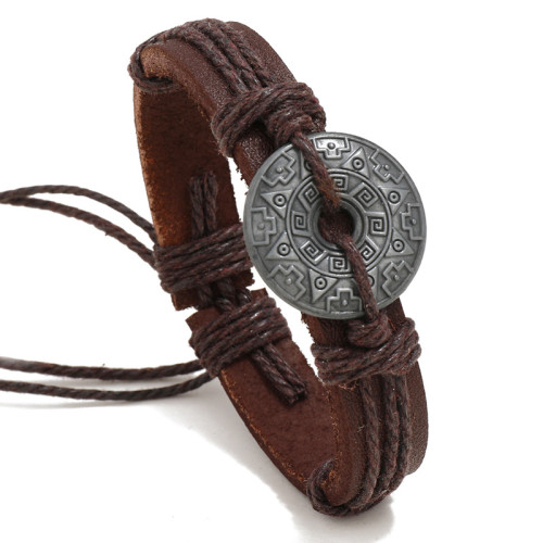 Punk Factory Direct Sale Handmade Woven Alloy Vintage Cowhide Bracelet Yiwu Jewelry Wholesale Men's Bracelet Wristband