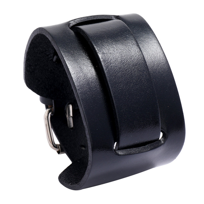 Hot-Selling Jewelry Manufacturer Direct Sale Retro Men's Leather Bracelet Simple Adjustable Punk Wide Leather Wristband