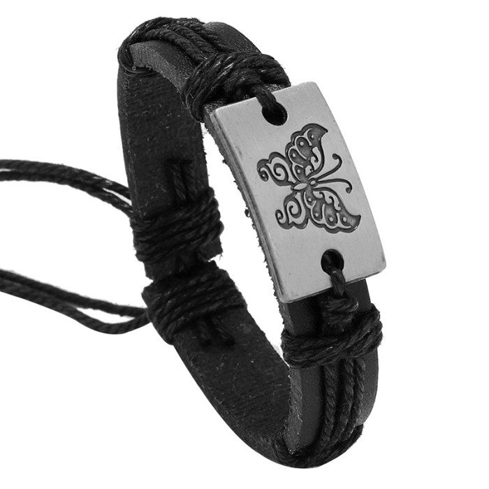 Trendy Jewelry Personalized Handmade Woven Black Leather Bracelet Simple Multiple Patterns Men's Bracelet Jewelry