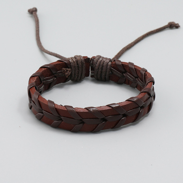 Factory Direct Sales Woven Vintage Cowhide Bracelet Personalized Versatile Accessory Adjustable Leather Jewelry Supply