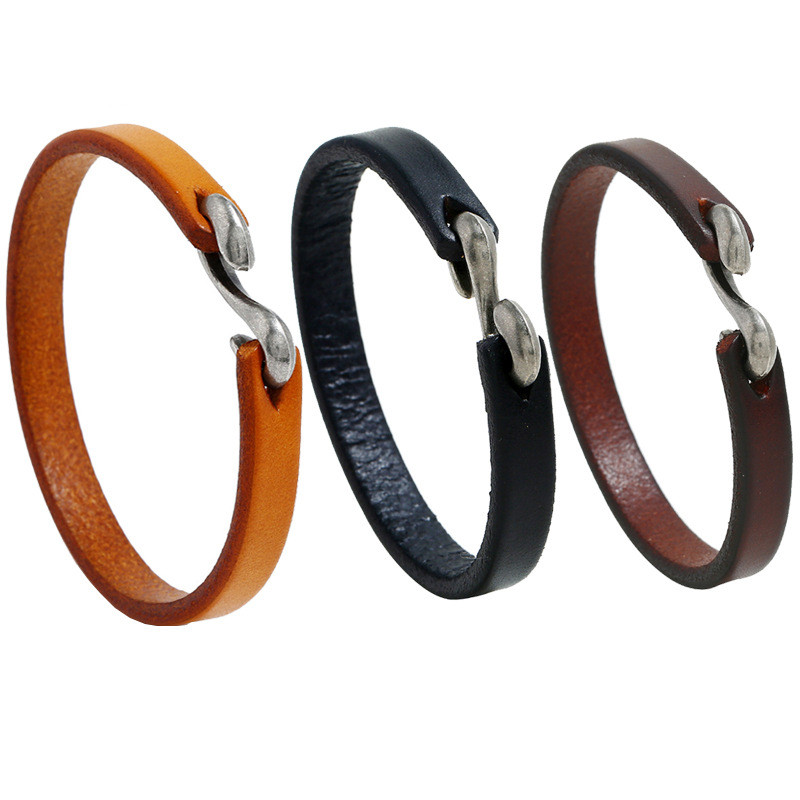 European and American Cross-Border New Retro Simple Cowhide Bracelet Men's Fashion Versatile Punk Rock Genuine Leather Bracelet