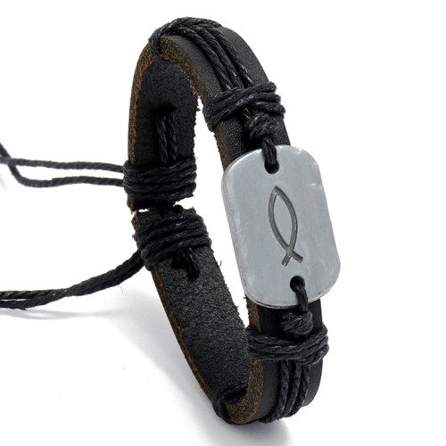 Cross-Border Hot-Selling Accessories Factory Direct Retro Woven Leather Bracelet Simple Adjustable European and American Style Unisex Bracelet