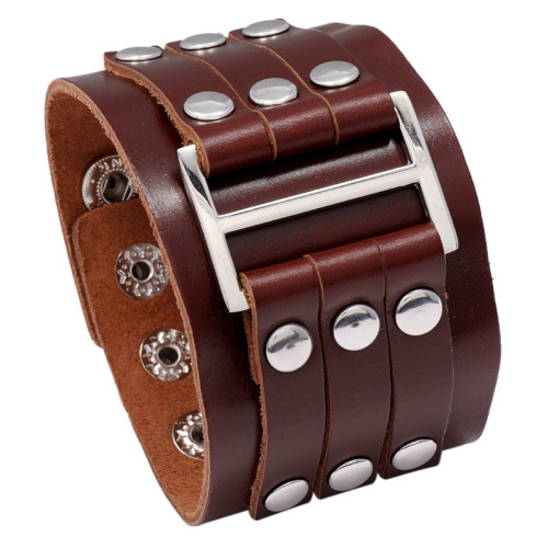 Cross-Border Hot-Selling Accessories Retro Multi-Layer Rivet Cowhide Bracelet Personality European and American Punk Style Men's Wide Leather Bracelet