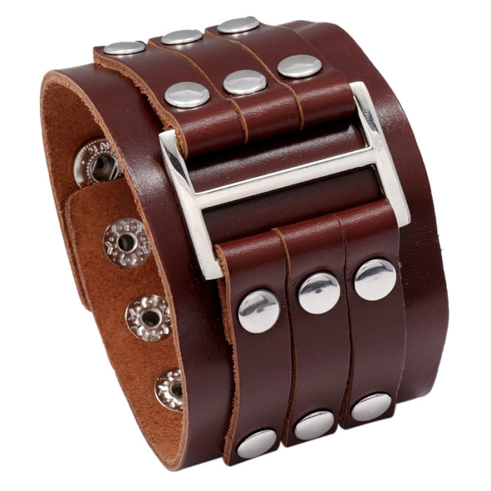 Hot-Selling Accessories Retro Multi-Layer Rivet Cowhide Bracelet Personality Punk Style Men's Wide Leather Bracelet