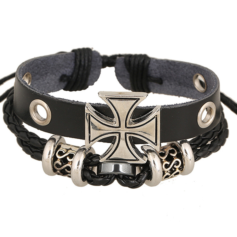 Cross-Border European and American Style Jewelry Personality Retro Beaded Leather Bracelet Simple Pull Adjustment Unisex Bracelet Wholesale