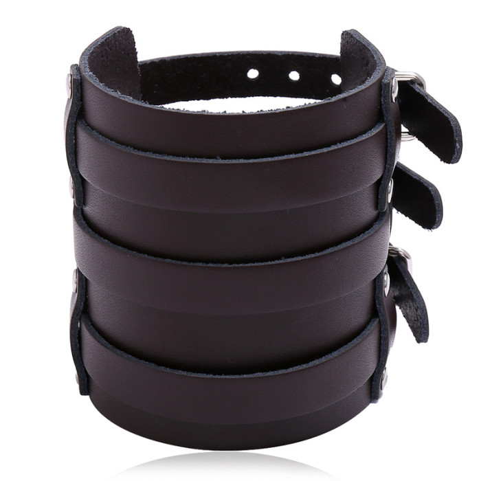 Cross-Border Hot-Selling Jewelry European and American Exaggerated Punk Leather Bracelet Multi-Layer Personality Trend Motorcycle Bicycle Wide Bracelet