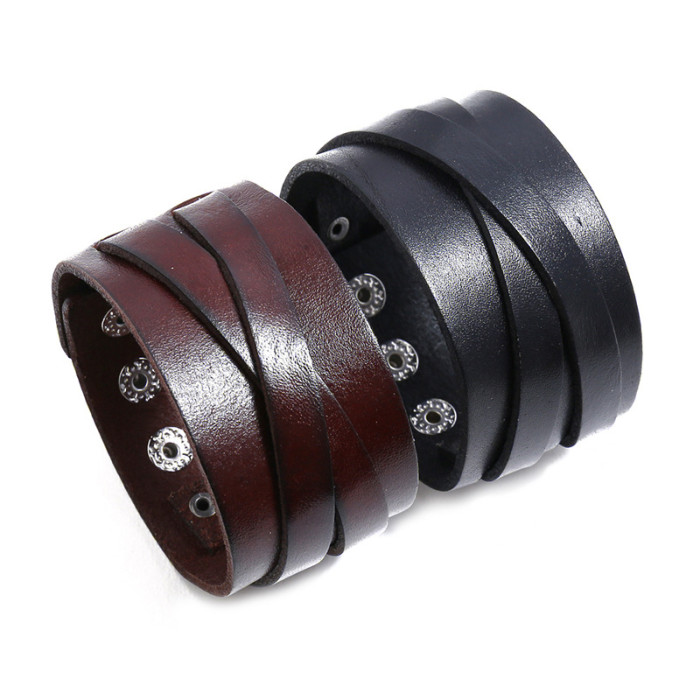 Punk Factory Direct Sale Retro Cowhide Bracelet Creative Simple Men's Punk Style Leather Bracelet Supply