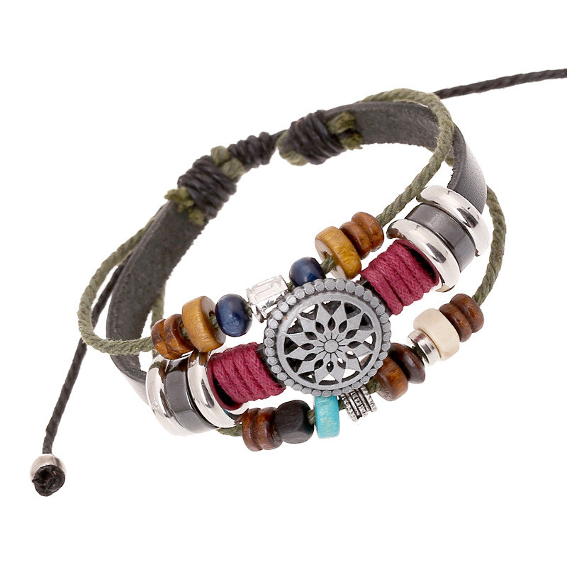 Vintage Personality Cowhide Bracelet Fashionable Versatile Beaded Genuine Leather Bracelet New Bracelet Manufacturer Supply