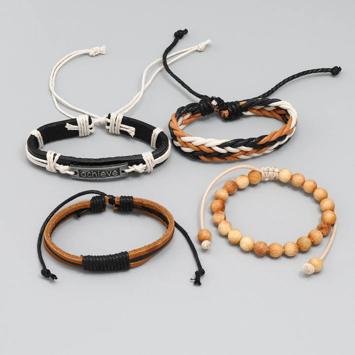 New Style Jewelry Simple Handmade Woven Leather Bracelet DIY Combination 4-Piece Set Men's Bracelet Accessories