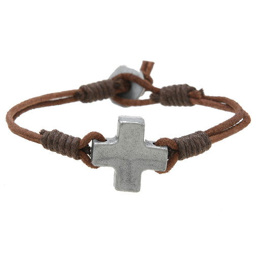 Cross-Border New Jewelry Simple Creative Hand-Woven Cross Cowhide Bracelet Personalized Retro Men's Bracelet