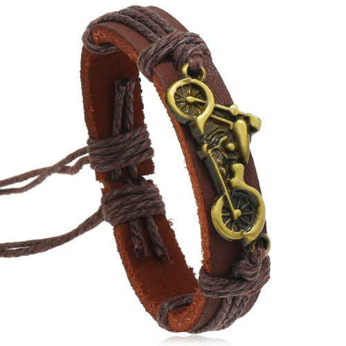 Minimalist Retro Woven Genuine Leather Bracelet Cross-Border Hot-Selling New Jewelry Alloy Motorcycle Cowhide Men's Bracelet