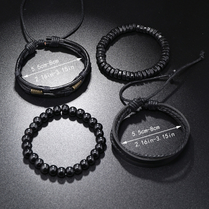 Hot-Selling Jewelry Creative Hand-Woven Multi-Layer Leather Bracelet Simple DIY 4-Piece Set Combination Vintage Bracelet