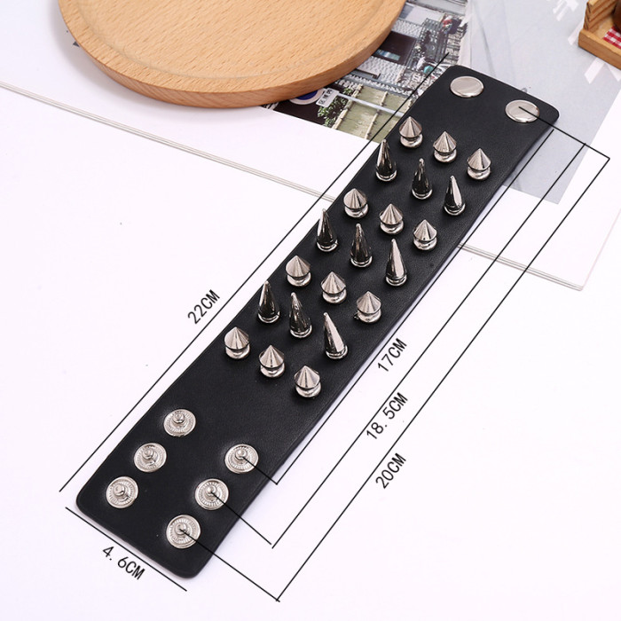 Jewelry New Three-Row Spike Exaggerated Punk Wide Leather Bracelet Personality Bar Street Dance Accessories