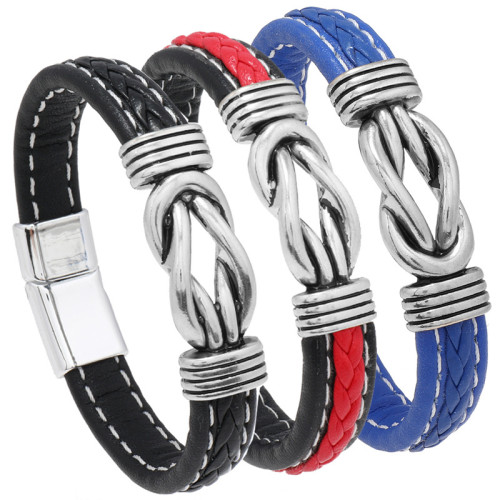 Creative Simple Alloy Magnet Clasp Leather Bracelet European and American Foreign Trade Woven Men's Jewelry Cross-Border New Bracelet