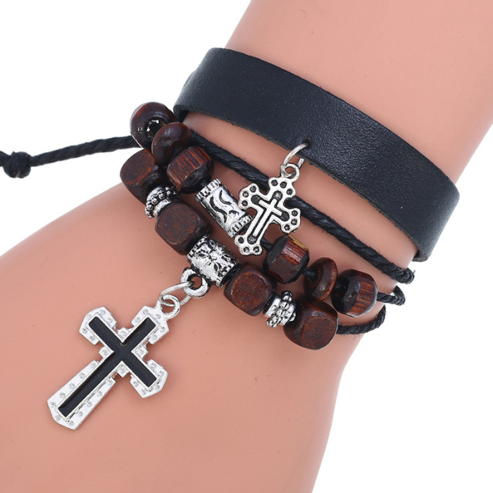 Jewelry Wholesale Personalized Beaded Multi-Layer Cowhide Bracelet Simple Retro Jewelry Couple Leather Bracelet