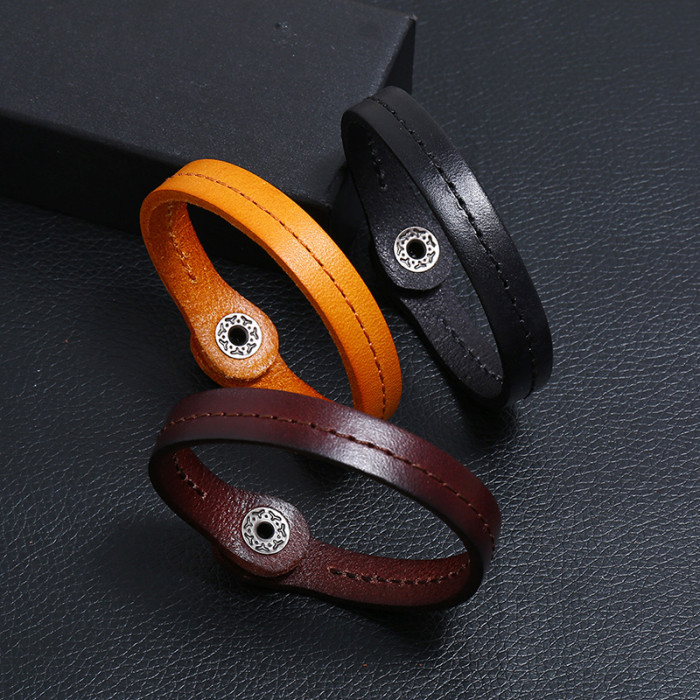 Punk Manufacturer Direct Sale New Style Personality Artistic Simple Retro Cowhide Bracelet Men's Jewelry One Piece Dr...