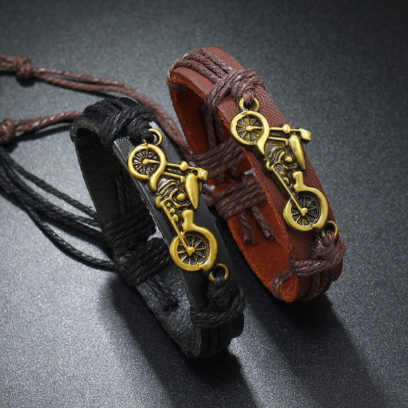 Minimalist Retro Woven Genuine Leather Bracelet Cross-Border Hot-Selling New Jewelry Alloy Motorcycle Cowhide Men's Bracelet